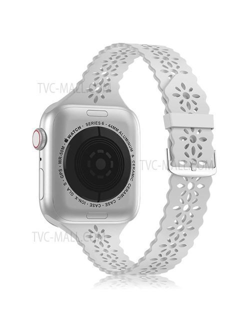 Plum Blossom Design Silicone Smartwatch Band Replacement Wrist Strap for Apple Watch Series 10 42mm / 9 8 7 41mm / 6 5 4 SE SE (2022) SE (2023) 40mm / 3 2 1 38mm - Grey