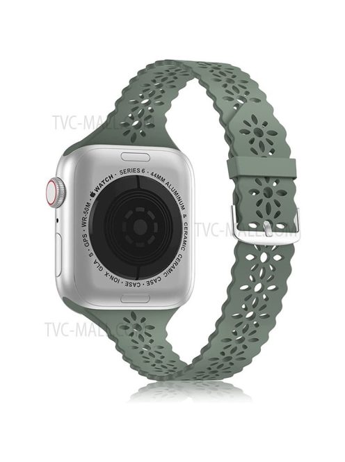 Plum Blossom Design Silicone Smartwatch Band Replacement Wrist Strap for Apple Watch Series 10 42mm / 9 8 7 41mm / 6 5 4 SE SE (2022) SE (2023) 40mm / 3 2 1 38mm - Light Green