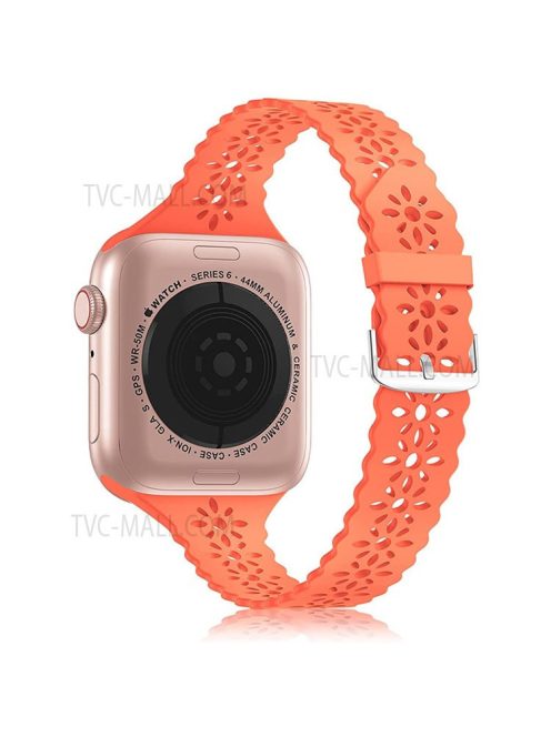 Plum Blossom Design Silicone Smartwatch Band Replacement Wrist Strap for Apple Watch Series 10 42mm / 9 8 7 41mm / 6 5 4 SE SE (2022) SE (2023) 40mm / 3 2 1 38mm - Orange