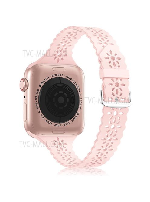 Plum Blossom Design Silicone Smartwatch Band Replacement Wrist Strap for Apple Watch Series 10 42mm / 9 8 7 41mm / 6 5 4 SE SE (2022) SE (2023) 40mm / 3 2 1 38mm - Pink