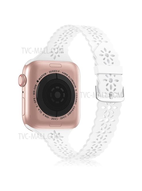 Plum Blossom Design Silicone Smartwatch Band Replacement Wrist Strap for Apple Watch Series 10 42mm / 9 8 7 41mm / 6 5 4 SE SE (2022) SE (2023) 40mm / 3 2 1 38mm - White