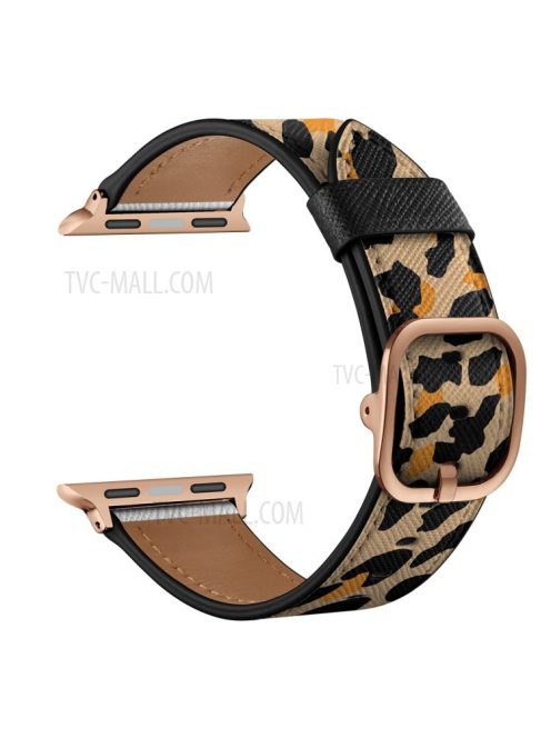 Printed Genuine Leather Watch Band for Apple Watch Series 10 42mm / 9 8 7 41mm / 6 5 4 SE SE (2022) SE (2023) 40mm / 3 2 1 38mm - Yello Leopard Print