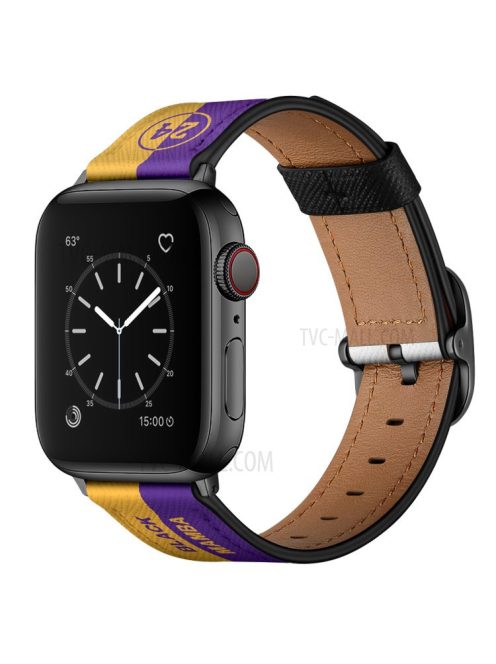 Printed Genuine Leather Watch Band for Apple Watch Series 10 42mm / 9 8 7 41mm / 6 5 4 SE SE (2022) SE (2023) 40mm / 3 2 1 38mm - Yellow / Purple Stripe