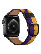 Printed Genuine Leather Watch Band for Apple Watch Series 10 42mm / 9 8 7 41mm / 6 5 4 SE SE (2022) SE (2023) 40mm / 3 2 1 38mm - Yellow / Purple Stripe