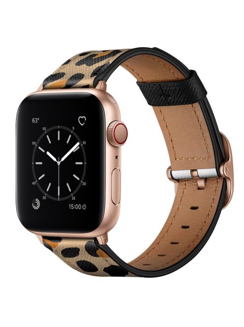 Printed Genuine Leather Watch Band for Apple Watch Series 10 42mm / 9 8 7 41mm / 6 5 4 SE SE (2022) SE (2023) 40mm / 3 2 1 38mm - Yellow Leopard Print