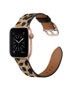 Printed Genuine Leather Watch Band for Apple Watch Series 10 42mm / 9 8 7 41mm / 6 5 4 SE SE (2022) SE (2023) 40mm / 3 2 1 38mm - Yellow Leopard Print