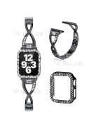 Protective Case Rhinestone Decorated + X-shape Metal Watch Strap Scratch-proof Replacement for Apple Watch Series 6 / 5 / 4 / SE 44mm / SE (2022) 44mm -  Black