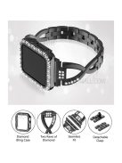 Protective Case Rhinestone Decorated + X-shape Metal Watch Strap Scratch-proof Replacement for Apple Watch Series 6 / 5 / 4 / SE 44mm / SE (2022) 44mm -  Black