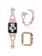 Protective Case Rhinestone Decorated + X-shape Metal Watch Strap Scratch-proof Replacement for Apple Watch Series 6 / 5 / 4 / SE 44mm / SE (2022) 44mm -  Rose Gold