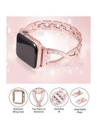 Protective Case Rhinestone Decorated + X-shape Metal Watch Strap Scratch-proof Replacement for Apple Watch Series 6 / 5 / 4 / SE 44mm / SE (2022) 44mm -  Rose Gold