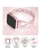 Protective Case Rhinestone Decorated + X-shape Metal Watch Strap Scratch-proof Replacement for Apple Watch Series 6 / 5 / 4 / SE 44mm / SE (2022) 44mm -  Rose Pink