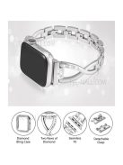 Protective Case Rhinestone Decorated + X-shape Metal Watch Strap Scratch-proof Replacement for Apple Watch Series 6 / 5 / 4 / SE 44mm / SE (2022) 44mm -  Silver