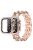 PU Leather and Stainless Steel Watch Strap + Stylish Double Row Rhinestone Anti-fall Protective Case for Apple Watch SE 44mm / SE (2022) 44mm  / Series 4 / 5 / 6 44mm - Rose Gold / White Leather