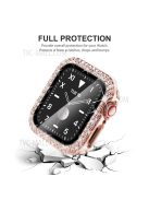 PU Leather and Stainless Steel Watch Strap + Stylish Double Row Rhinestone Anti-fall Protective Case for Apple Watch SE 44mm / SE (2022) 44mm  / Series 4 / 5 / 6 44mm - Rose Gold / White Leather