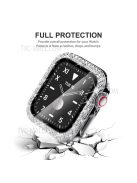 PU Leather and Stainless Steel Watch Strap + Stylish Double Row Rhinestone Anti-fall Protective Case for Apple Watch SE 44mm / SE (2022) 44mm  / Series 4 / 5 / 6 44mm - Silver / Black Leather