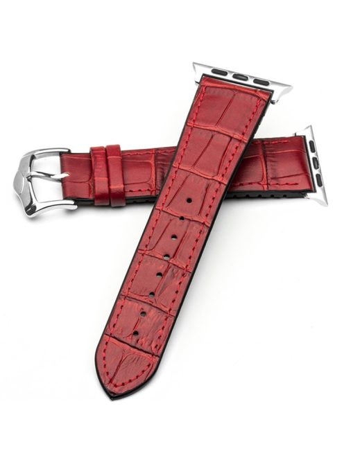 QIALINO Cowhide Leather Watch Strap Replacement for Apple Watch Series 10 42mm / 9 8 7 41mm / SE (2023) SE (2022) SE 6 5 4 40mm / 3 2 1 38mm - Red