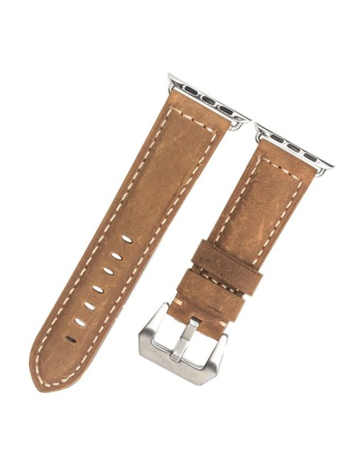 QIALINO Crazy Horse Texture Genuine Leather Band for Apple Watch Series 10 46mm / Ultra 2 Ultra 49mm / 9 8 7 45mm / SE (2023) SE (2022) SE 6 5 4 44mm / 3 2 1 42mm - Brown