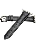 QIALINO Crocodile Pattern Genuine Leather Watch Wrist Strap for Apple Watch Series 10 46mm / Ultra 2 Ultra 49mm / 9 8 7 45mm / SE (2023) SE (2022) SE 6 5 4 44mm / 3 2 1 42mm - Black