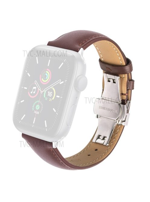 QIALINO For Apple Watch Series 10 42mm / 9 8 7 41mm / 6 5 4 SE SE (2022) SE (2023) 40mm / 3 2 1 38mm Genuine Leather Wear-Resistant Solid Color Wristband Smart Watch Replacement Strap - Brown