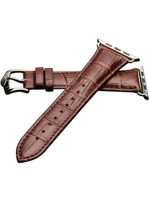 QIALINO for Apple Watch Series 10 42mm / 9 8 7 41mm / SE (2023) SE (2022) SE 6 5 4 40mm / 3 2 1 38mm Crocodile Texture Genuine Leather Wrist Strap - Brown