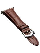 QIALINO for Apple Watch Series 10 42mm / 9 8 7 41mm / SE (2023) SE (2022) SE 6 5 4 40mm / 3 2 1 38mm Crocodile Texture Genuine Leather Wrist Strap - Brown