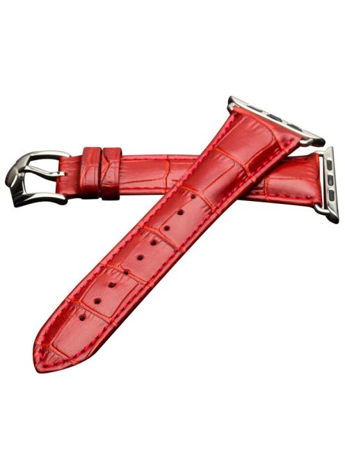 QIALINO for Apple Watch Series 10 42mm / 9 8 7 41mm / SE (2023) SE (2022) SE 6 5 4 40mm / 3 2 1 38mm Crocodile Texture Genuine Leather Wrist Strap - Red