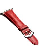 QIALINO for Apple Watch Series 10 42mm / 9 8 7 41mm / SE (2023) SE (2022) SE 6 5 4 40mm / 3 2 1 38mm Crocodile Texture Genuine Leather Wrist Strap - Red