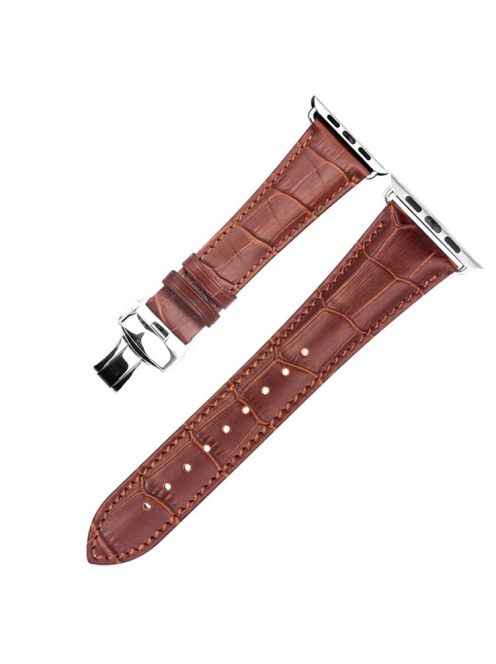 QIALINO For Apple Watch Series 10 46mm / Ultra 2 Ultra 49mm / 9 8 7 45mm / SE (2023) SE (2022) SE 6 5 4 44mm / 3 2 1 42mm Genuine Leather Watch Strap Replacement Watchband - Brown