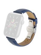 QIALINO for Apple Watch Series 10 46mm / Ultra 2 Ultra 49mm / 9 8 7 45mm / SE (2023) SE (2022) SE 6 5 4 44mm / 3 2 1 42mm Solid Color Genuine Leather Wristband Smart Watch Replacement Strap - Blue