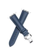 QIALINO for Apple Watch Series 10 46mm / Ultra 2 Ultra 49mm / 9 8 7 45mm / SE (2023) SE (2022) SE 6 5 4 44mm / 3 2 1 42mm Solid Color Genuine Leather Wristband Smart Watch Replacement Strap - Blue