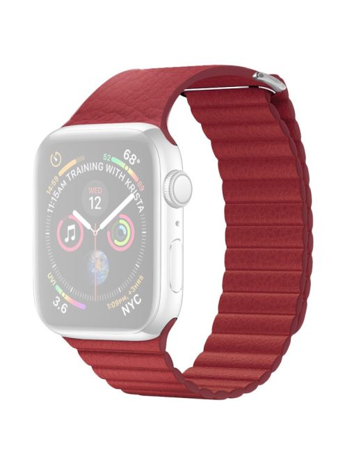 QIALINO Magnetic Loop Genuine Leather Watch Strap for Apple Watch Series 5 4 44mm, Series 3 / 2 / 1 42mm - Red