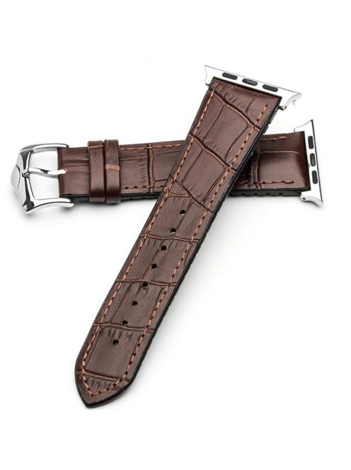 QIALINO Top-Layer Cowhide Genuine Leather Watch Strap Replacement for Apple Watch Series 10 46mm / Ultra 2 Ultra 49mm / 9 8 7 45mm / SE (2023) SE (2022) SE 6 5 4 44mm / 3 2 1 42mm - Brown