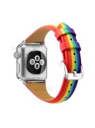 Rainbow Genuine Leather Strap Replace Band for Apple Watch Series 10 42mm / 9 8 7 41mm / 6 5 4 SE SE (2022) SE (2023) 40mm / 3 2 1 38mm