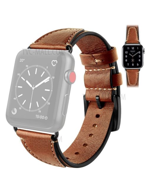 Retro Breathable Top Layer Cowhide Genuine Leather Strap Watch Band for Apple Watch Ultra 49mm / Ultra 2 49mm / Series 9 45mm / SE (2023) 44mm / Series 8 45mm / 7 45mm / 6 / 5 / 4 / SE 44mm / SE (2022) 44mm / 3 / 2 / 1 42mm - Brown