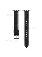 Retro Genuine Leather Narrow Wrist Strap Adjustable Watch Band for Apple Watch Series 10 42mm / 9 8 7 41mm / 6 5 4 SE SE (2022) SE (2023) 40mm / 3 2 1 38mm - Black