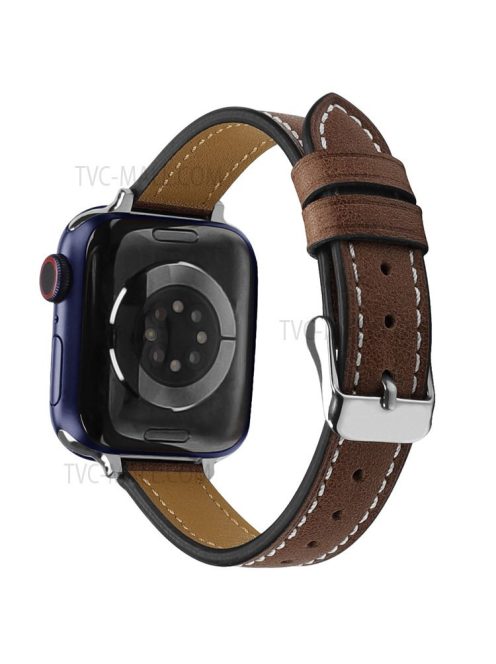 Retro Genuine Leather Narrow Wrist Strap Adjustable Watch Band for Apple Watch Series 10 42mm / 9 8 7 41mm / 6 5 4 SE SE (2022) SE (2023) 40mm / 3 2 1 38mm - Brown