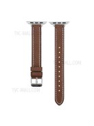 Retro Genuine Leather Narrow Wrist Strap Adjustable Watch Band for Apple Watch Series 10 42mm / 9 8 7 41mm / 6 5 4 SE SE (2022) SE (2023) 40mm / 3 2 1 38mm - Brown