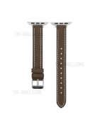 Retro Genuine Leather Narrow Wrist Strap Adjustable Watch Band for Apple Watch Series 10 42mm / 9 8 7 41mm / 6 5 4 SE SE (2022) SE (2023) 40mm / 3 2 1 38mm - Coffee