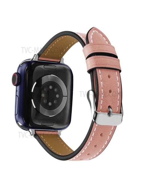 Retro Genuine Leather Narrow Wrist Strap Adjustable Watch Band for Apple Watch Series 10 42mm / 9 8 7 41mm / 6 5 4 SE SE (2022) SE (2023) 40mm / 3 2 1 38mm - Light Pink