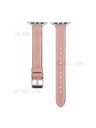 Retro Genuine Leather Narrow Wrist Strap Adjustable Watch Band for Apple Watch Series 10 42mm / 9 8 7 41mm / 6 5 4 SE SE (2022) SE (2023) 40mm / 3 2 1 38mm - Light Pink