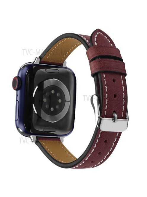 Retro Genuine Leather Narrow Wrist Strap Adjustable Watch Band for Apple Watch Series 10 42mm / 9 8 7 41mm / 6 5 4 SE SE (2022) SE (2023) 40mm / 3 2 1 38mm - Wine Red