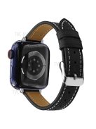 Retro Genuine Leather Replacement Band Narrow Smart Watch Wrist Strap for Apple Watch Series 10 46mm / Ultra 2 Ultra 49mm / 9 8 7 45mm / SE (2023) SE (2022) SE 6 5 4 44mm / 3 2 1 42mm - Black