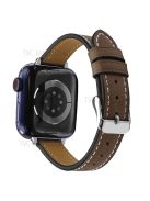 Retro Genuine Leather Replacement Band Narrow Smart Watch Wrist Strap for Apple Watch Series 10 46mm / Ultra 2 Ultra 49mm / 9 8 7 45mm / SE (2023) SE (2022) SE 6 5 4 44mm / 3 2 1 42mm - Coffee