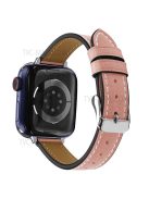 Retro Genuine Leather Replacement Band Narrow Smart Watch Wrist Strap for Apple Watch Series 10 46mm / Ultra 2 Ultra 49mm / 9 8 7 45mm / SE (2023) SE (2022) SE 6 5 4 44mm / 3 2 1 42mm - Light Pink