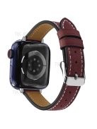 Retro Genuine Leather Replacement Band Narrow Smart Watch Wrist Strap for Apple Watch Series 10 46mm / Ultra 2 Ultra 49mm / 9 8 7 45mm / SE (2023) SE (2022) SE 6 5 4 44mm / 3 2 1 42mm - Wine Red