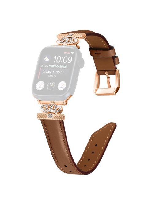 Rhinestone Band for Apple Watch Series 10 46mm / Ultra 2 Ultra 49mm /  Series 9 8 7 45mm / 6 5 4 SE (2023) SE (2022) SE 44mm / 3 2 1 42mm Dressy Watch Strap with Rose Gold Buckle - Brown