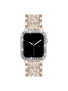 Rhinestone Decor 3 Beads Replacement Watch Strap + Anti-Scratch Double Row Rhinestone PC Watch Case Cover for Apple Watch Series 7 41mm - Retro Gold