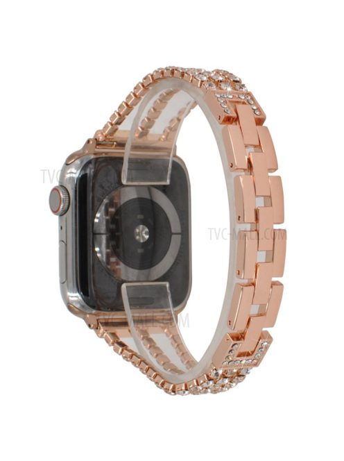 Rhinestone Decor Aluminum Alloy Watch Strap Accessory for Apple Watch Series 10 42mm / 9 8 7 41mm / SE (2023) SE (2022) SE 6 5 4 40mm / 3 2 1 38mm - Rose Gold