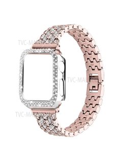   Rhinestone Decor Five Beads Metal Watch Strap Replacement + Anti-Wear Protective Case for Apple Watch Series 3 / 2 / 1 38mm - Pink Gold / Transparent / Transparent