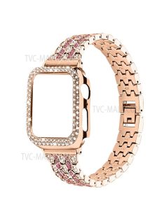   Rhinestone Decor Five Beads Metal Watch Strap Replacement + Anti-Wear Protective Case for Apple Watch Series 3 / 2 / 1 38mm - Rose Gold / Rose / Rose Gold